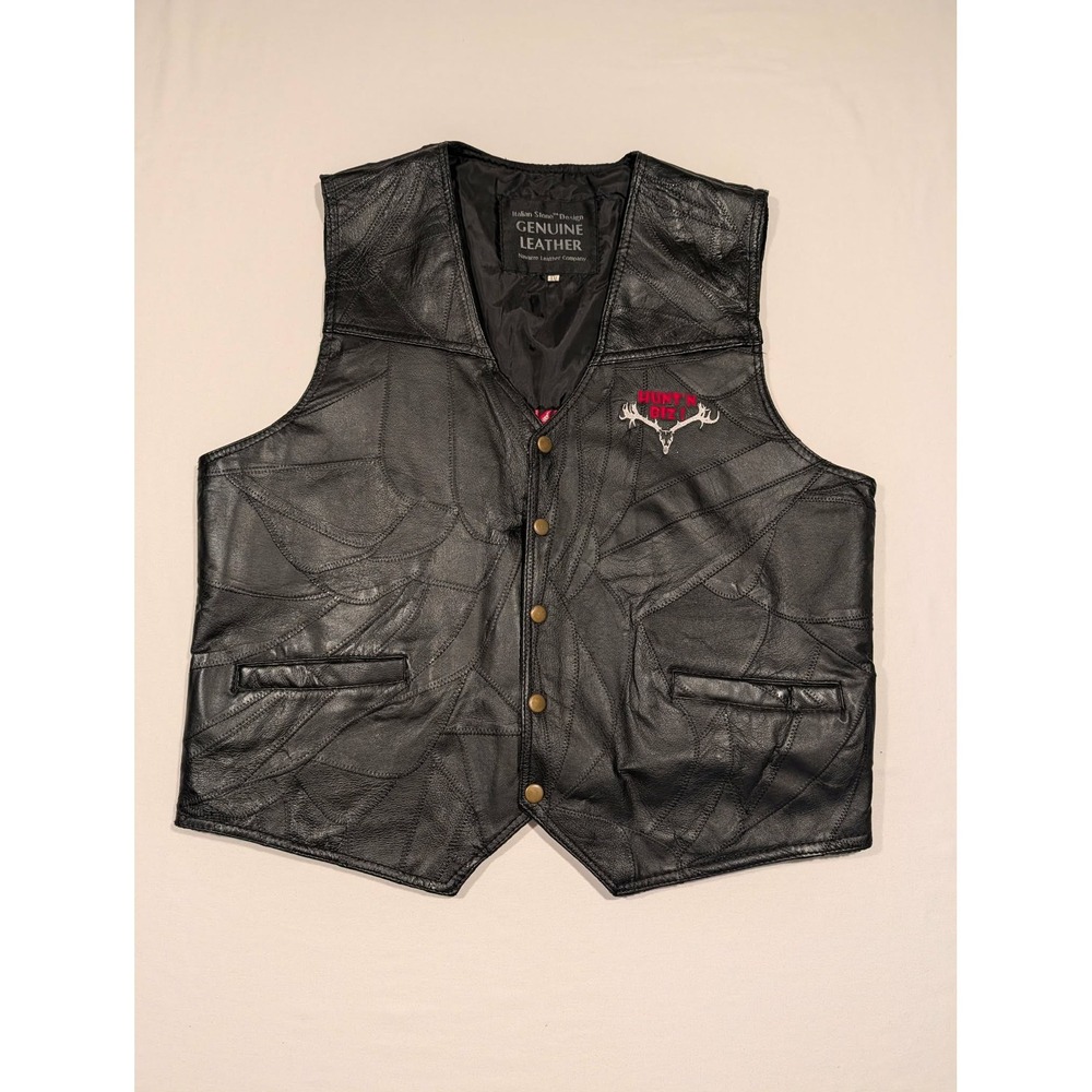 Navarre Leather Italian Stone Design Black Patchwork Leather Vest Mens XXL Huntn